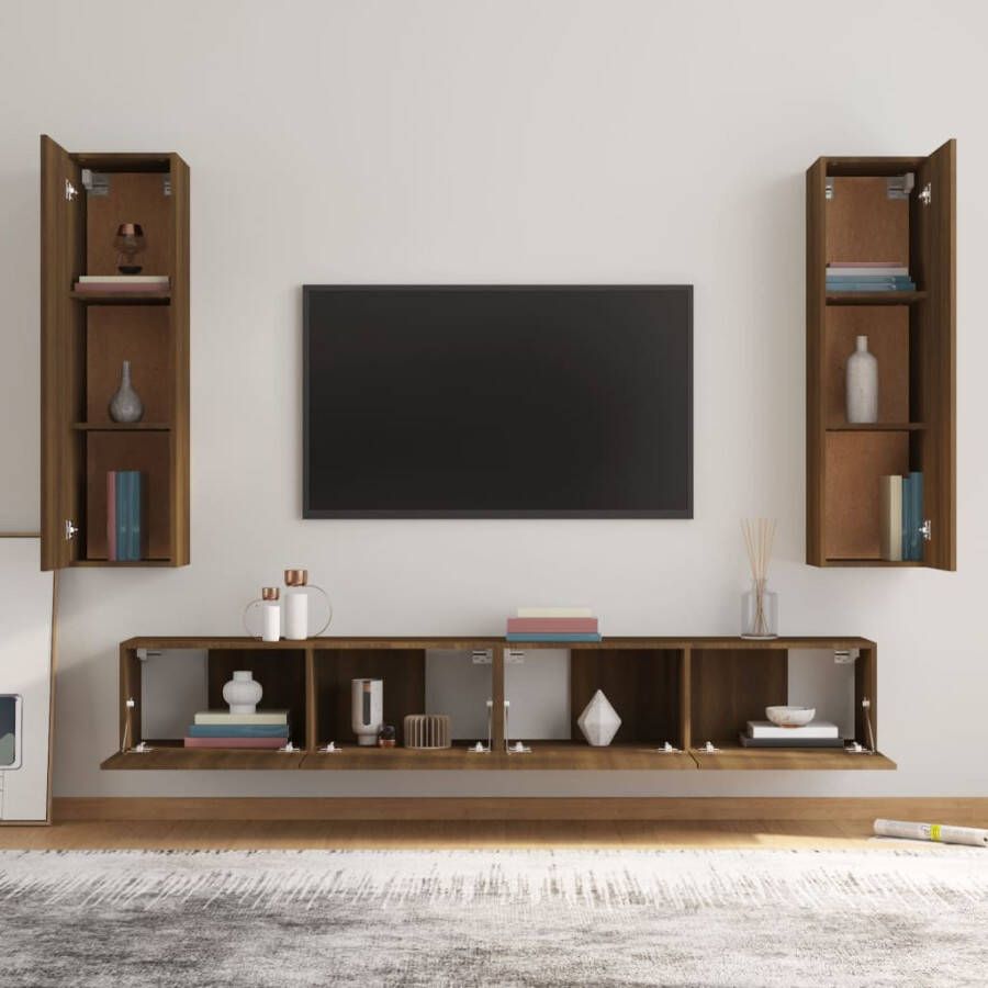 VidaXL 4-delige Tv-meubelset bewerkt hout bruineikenkleurig