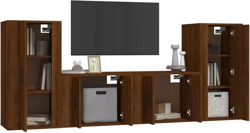 VidaXL -4-delige-Tv-meubelset-bewerkt-hout-bruineikenkleurig