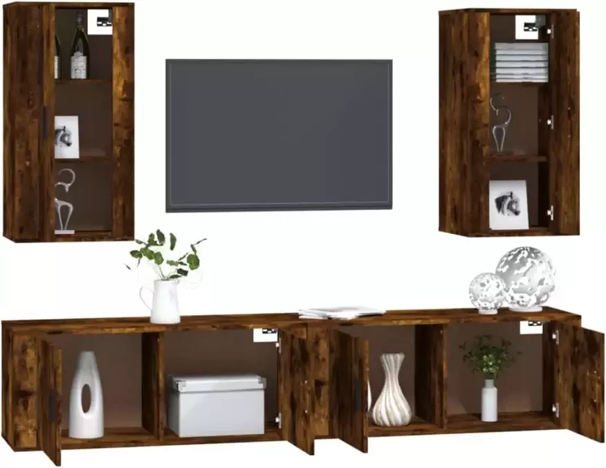VidaXL -4-delige-Tv-meubelset-bewerkt-hout-gerookt-eikenkleurig - Foto 4