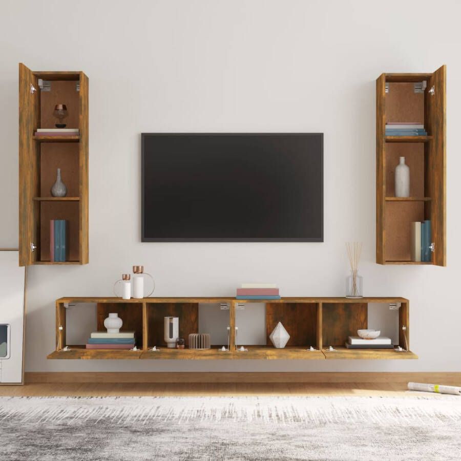 VidaXL -4-delige-Tv-meubelset-bewerkt-hout-gerookt-eikenkleurig - Foto 1