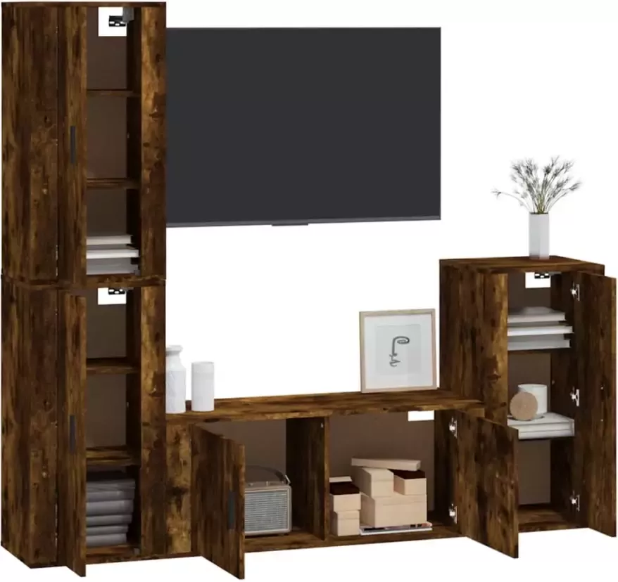VidaXL -4-delige-Tv-meubelset-bewerkt-hout-gerookt-eikenkleurig - Foto 5