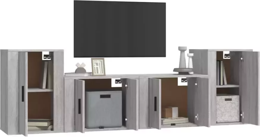 VidaXL -4-delige-Tv-meubelset-bewerkt-hout-grijs-sonoma-eikenkleurig