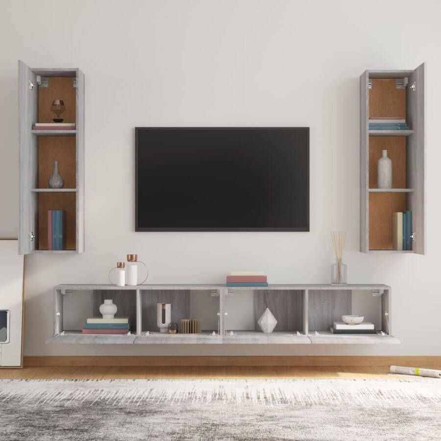 VidaXL -4-delige-Tv-meubelset-bewerkt-hout-grijs-sonoma-eikenkleurig