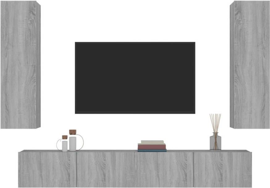 VidaXL -4-delige-Tv-meubelset-bewerkt-hout-grijs-sonoma-eikenkleurig - Foto 4