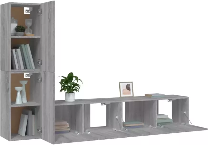 VidaXL -4-delige-Tv-meubelset-bewerkt-hout-grijs-sonoma-eikenkleurig - Foto 4