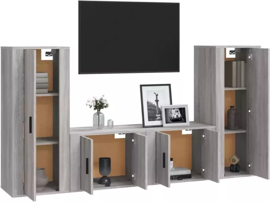 VidaXL -4-delige-Tv-meubelset-bewerkt-hout-grijs-sonoma-eikenkleurig