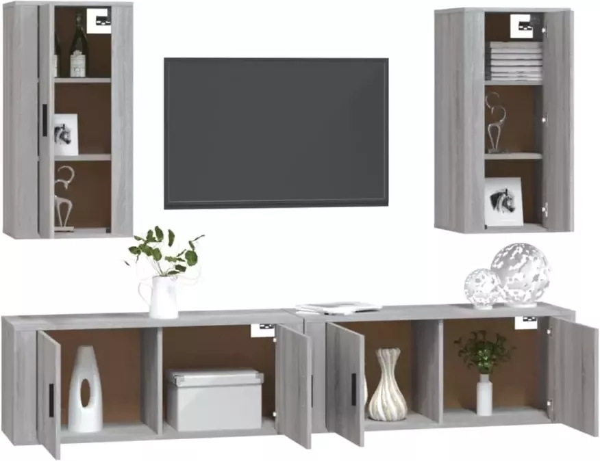 VidaXL -4-delige-Tv-meubelset-bewerkt-hout-grijs-sonoma-eikenkleurig - Foto 4