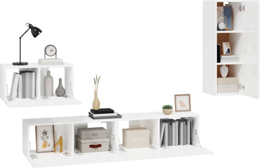 VidaXL -4-delige-Tv-meubelset-bewerkt-hout-hoogglans-wit - Foto 4