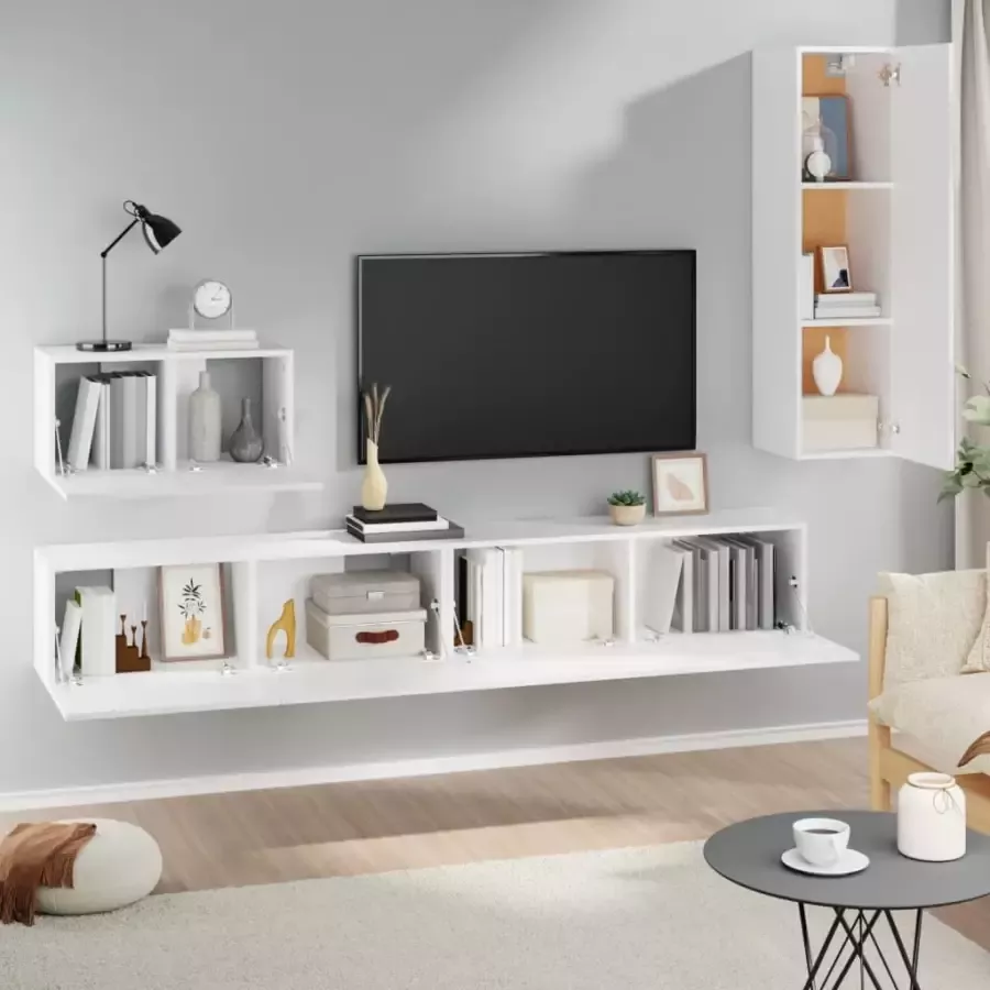 VidaXL -4-delige-Tv-meubelset-bewerkt-hout-wit