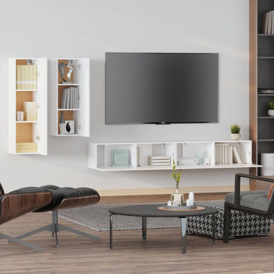 VidaXL -4-delige-Tv-meubelset-bewerkt-hout-wit - Foto 2