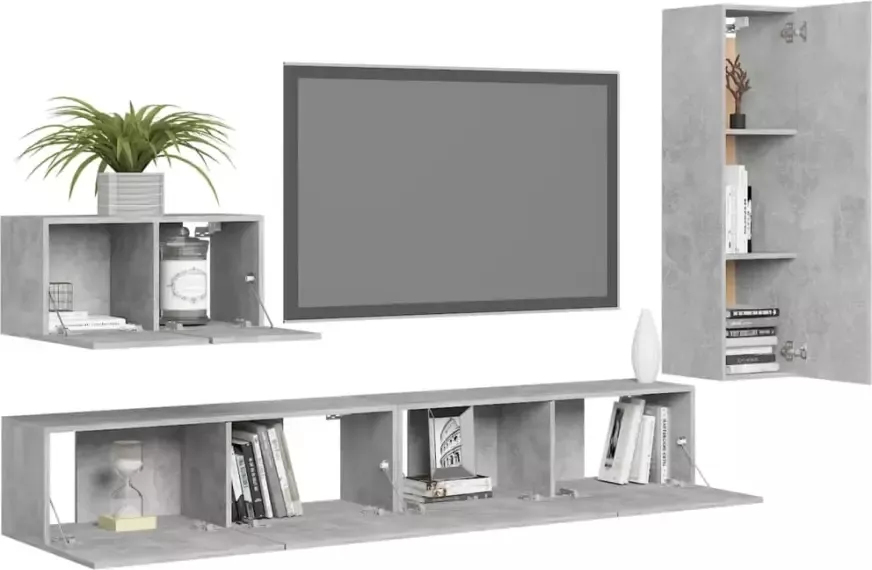 VidaXL -4-delige-Tv-meubelset-spaanplaat-betongrijs - Foto 4