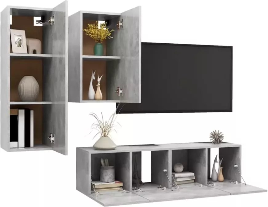 VidaXL 4-delige Tv-meubelset bewerkt hout betongrijs - Foto 4