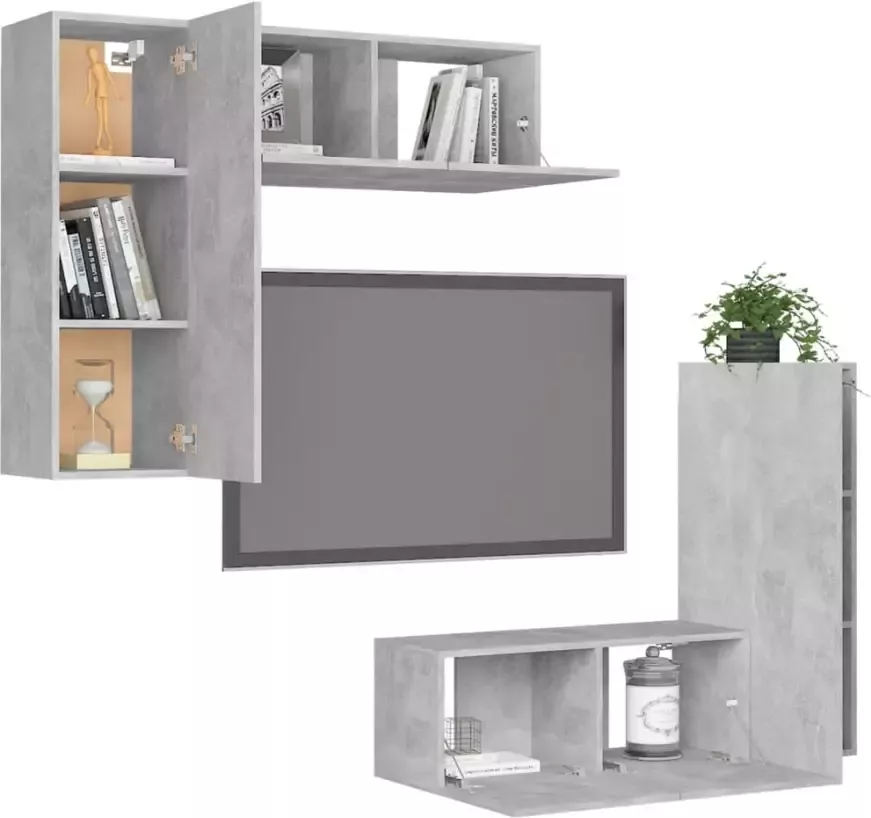 VidaXL 4-delige Tv-meubelset bewerkt hout betongrijs - Foto 4