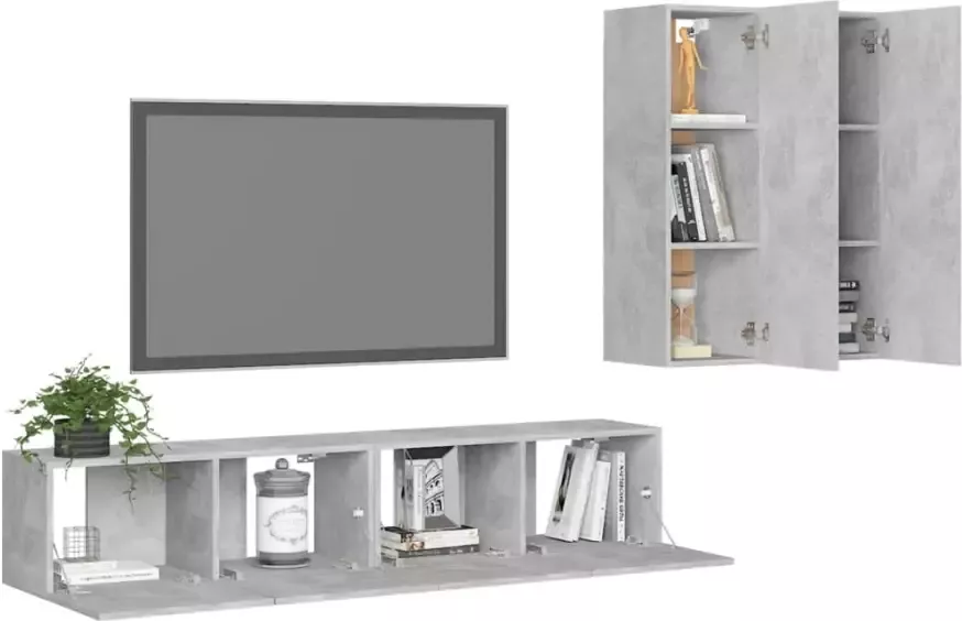 VidaXL 4-delige Tv-meubelset bewerkt hout betongrijs - Foto 3