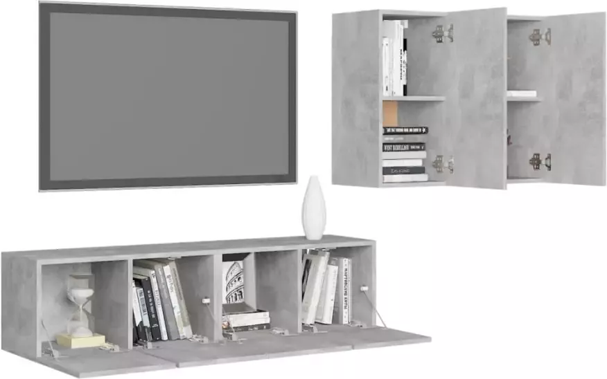 VidaXL -4-delige-Tv-meubelset-spaanplaat-betongrijs - Foto 6