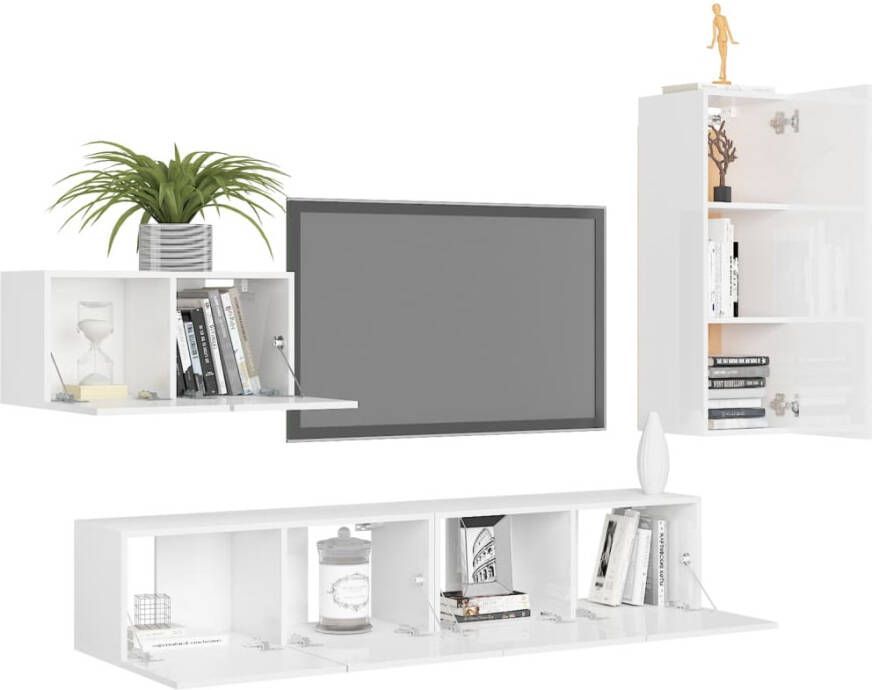 VIDAXL 4-delige Tv-meubelset bewerkt hout hoogglans wit