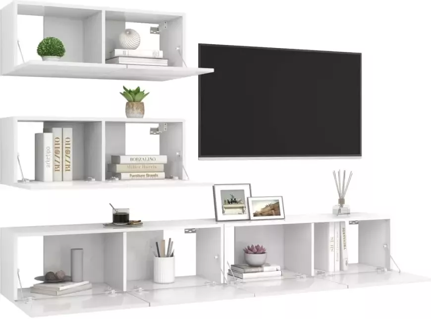 VIDAXL 4-delige Tv-meubelset bewerkt hout hoogglans wit - Foto 4