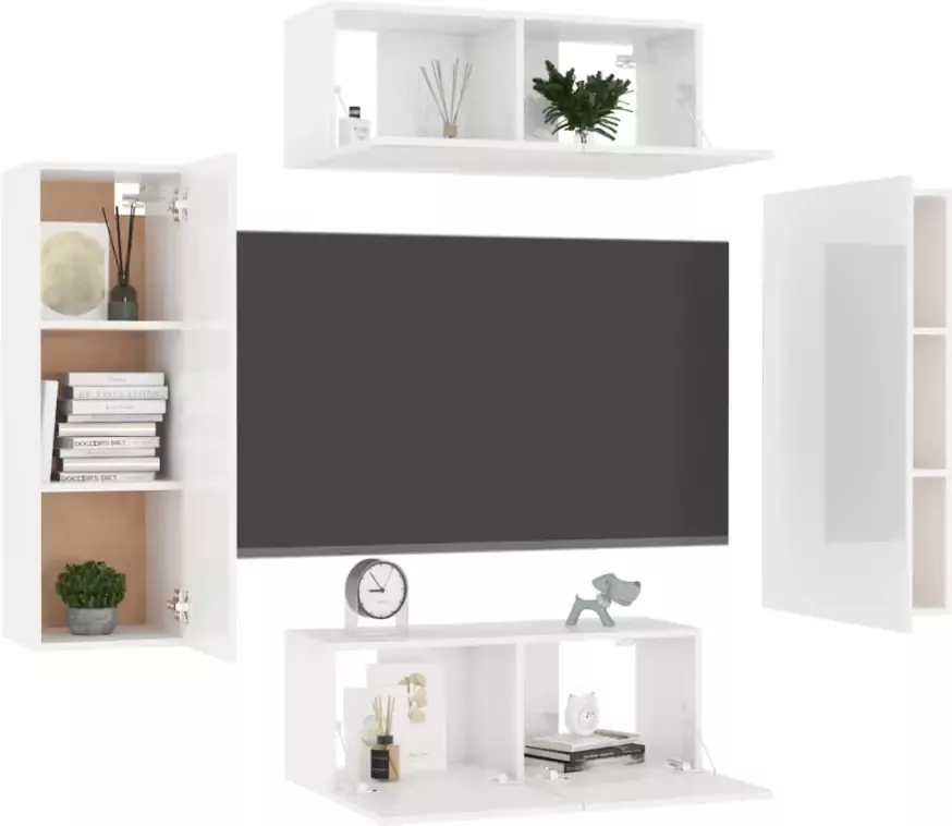 VIDAXL 4-delige Tv-meubelset bewerkt hout hoogglans wit - Foto 5
