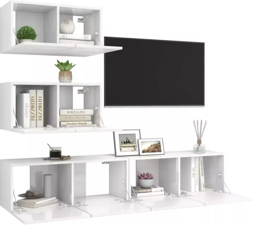 VIDAXL 4-delige Tv-meubelset bewerkt hout hoogglans wit