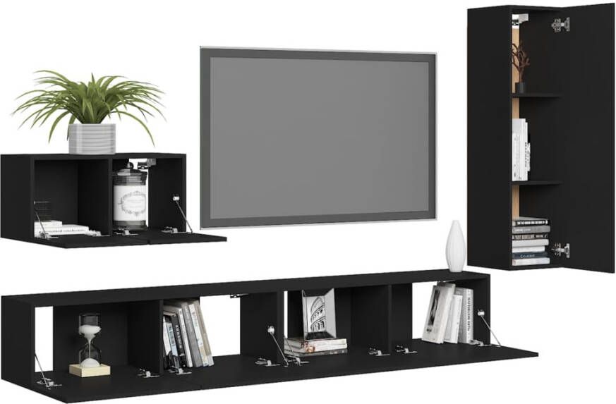 VidaXL 4-delige Tv-meubelset bewerkt hout zwart - Foto 4