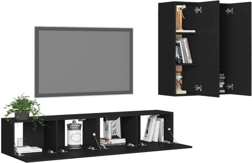 VidaXL 4-delige Tv-meubelset bewerkt hout zwart - Foto 6