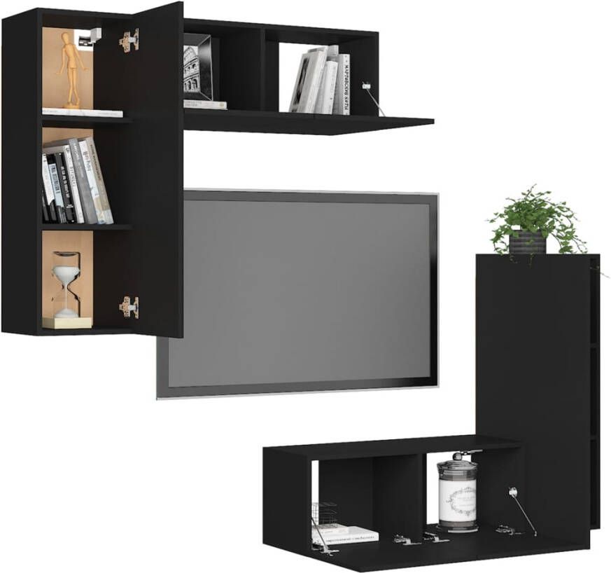 VidaXL 4-delige Tv-meubelset bewerkt hout zwart - Foto 2