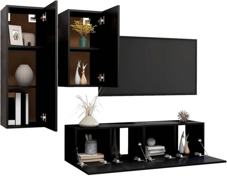 VidaXL 4-delige Tv-meubelset bewerkt hout zwart