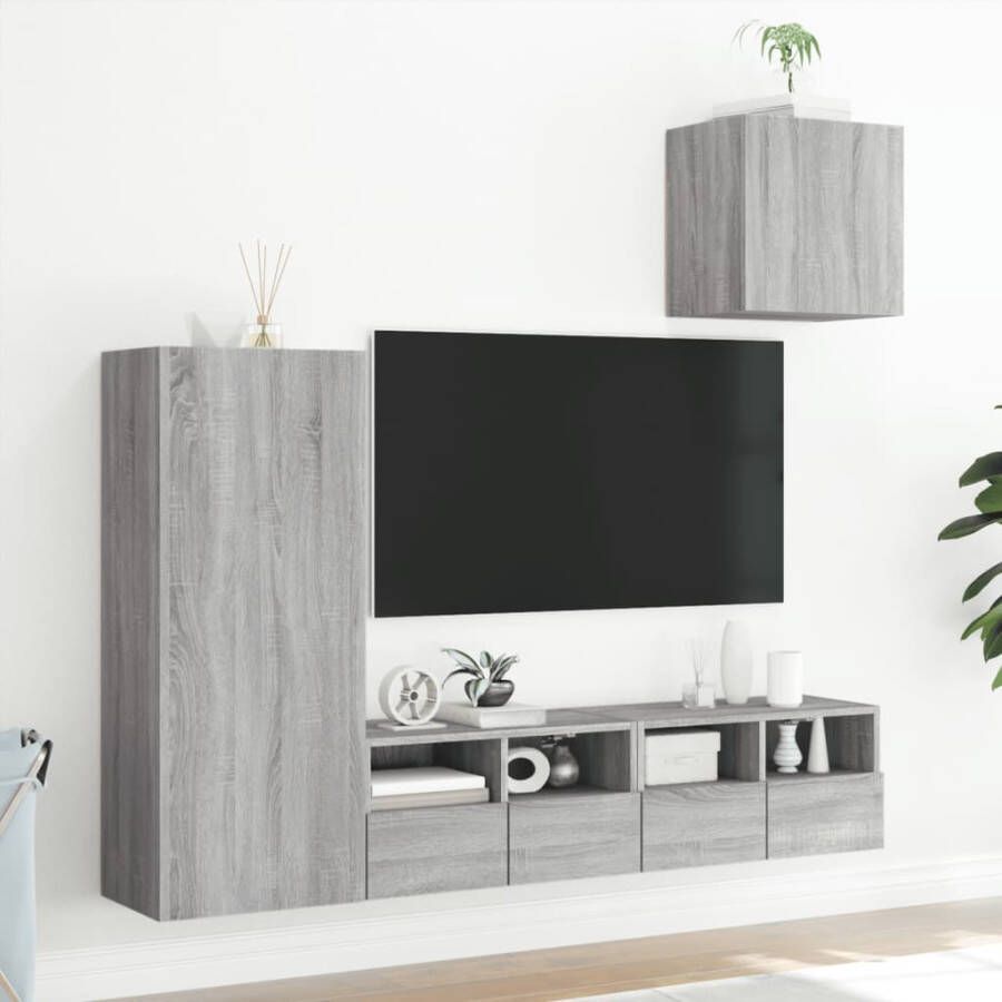 VidaXL -4-delige-Tv-wandmeubelset-bewerkt-hout-grijs-sonoma