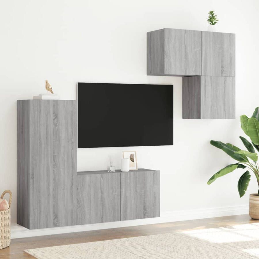VidaXL -4-delige-Tv-wandmeubelset-bewerkt-hout-grijs-sonoma