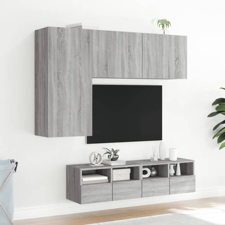 VidaXL -4-delige-Tv-wandmeubelset-bewerkt-hout-grijs-sonoma