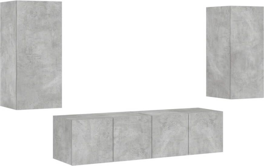 VidaXL -4-delige-Tv-wandmeubelset-met-LED-bewerkt-hout-betongrijs - Foto 3