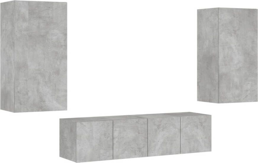 VidaXL -4-delige-Tv-wandmeubelset-met-LED-bewerkt-hout-betongrijs - Foto 3