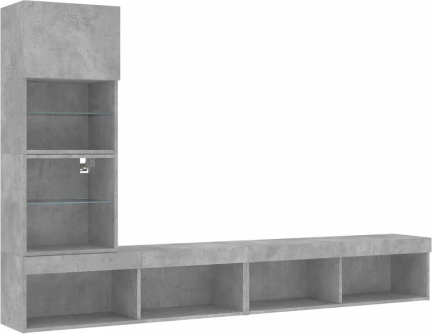 VidaXL -4-delige-Tv-wandmeubelset-met-LED-bewerkt-hout-betongrijs - Foto 3