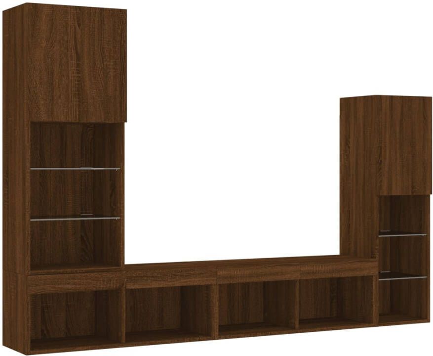 VidaXL -4-delige-Tv-wandmeubelset-met-LED-bewerkt-hout-bruineikenkleur - Foto 3