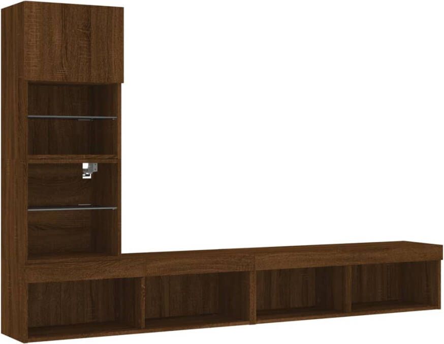 VidaXL -4-delige-Tv-wandmeubelset-met-LED-bewerkt-hout-bruineikenkleur - Foto 3