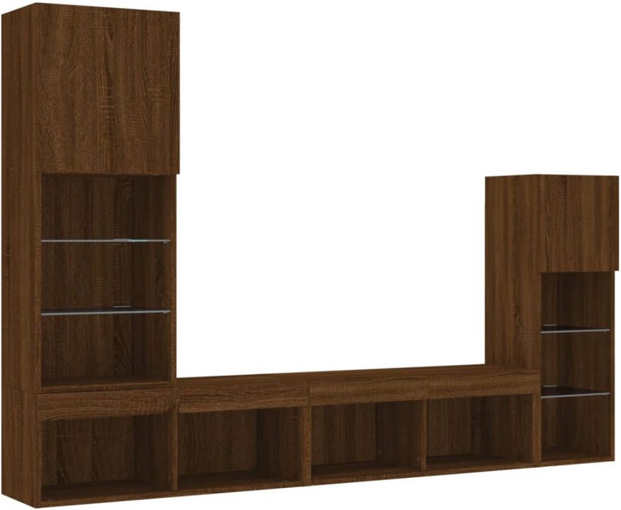 VidaXL -4-delige-Tv-wandmeubelset-met-LED-bewerkt-hout-bruineikenkleur - Foto 3