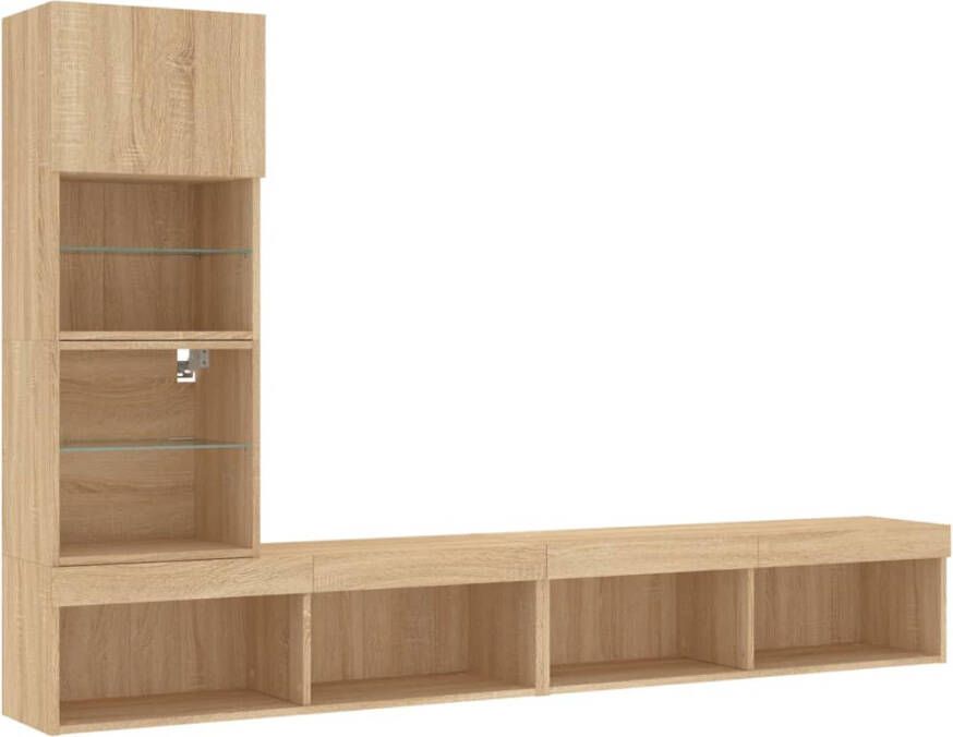 VidaXL -4-delige-Tv-wandmeubelset-met-LED-bewerkt-hout-sonoma-eiken - Foto 3