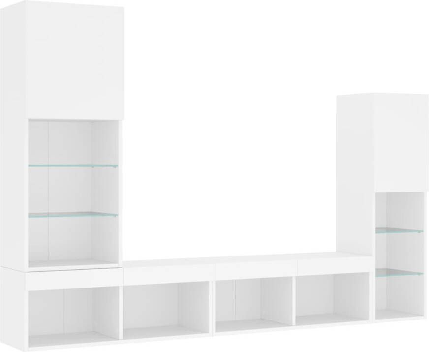 VidaXL -4-delige-Tv-wandmeubelset-met-LED-verlichting-bewerkt-hout-wit - Foto 3