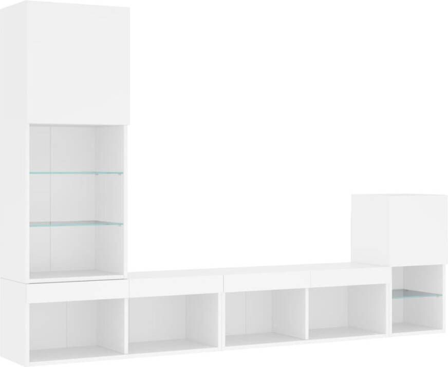 VidaXL -4-delige-Tv-wandmeubelset-met-LED-verlichting-bewerkt-hout-wit - Foto 3