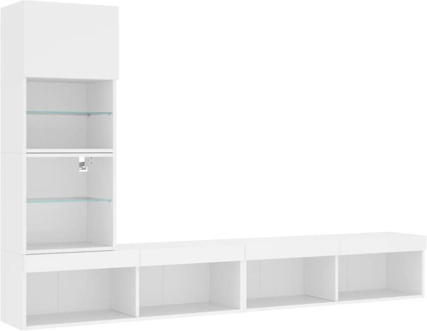 VidaXL -4-delige-Tv-wandmeubelset-met-LED-verlichting-bewerkt-hout-wit - Foto 3