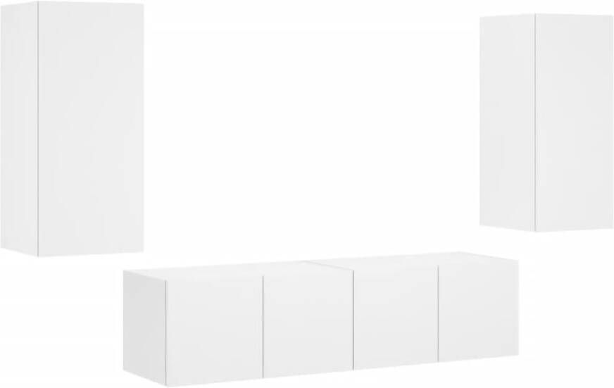 VidaXL -4-delige-Tv-wandmeubelset-met-LED-verlichting-bewerkt-hout-wit - Foto 3