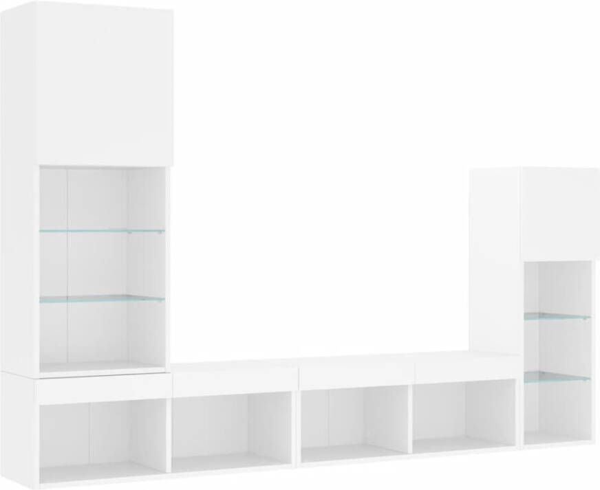 VidaXL -4-delige-Tv-wandmeubelset-met-LED-verlichting-bewerkt-hout-wit - Foto 3