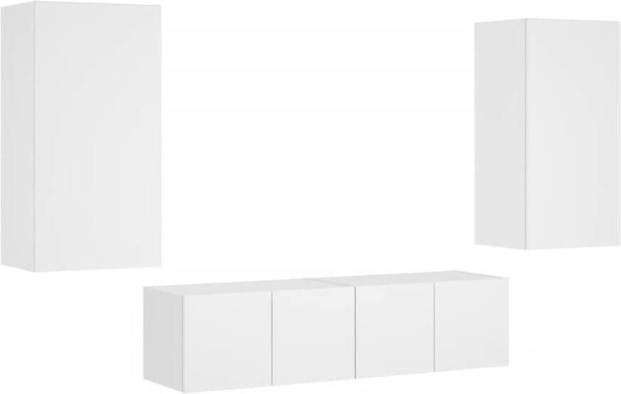 VidaXL -4-delige-Tv-wandmeubelset-met-LED-verlichting-bewerkt-hout-wit - Foto 3