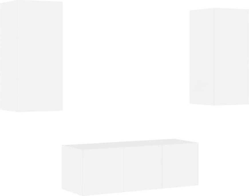 VidaXL -4-delige-Tv-wandmeubelset-met-LED-verlichting-bewerkt-hout-wit - Foto 3