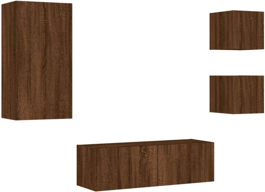 VidaXL -4-delige-tv-wandmeubelset-met-LED-verlichting-bruineikenkleurig - Foto 3