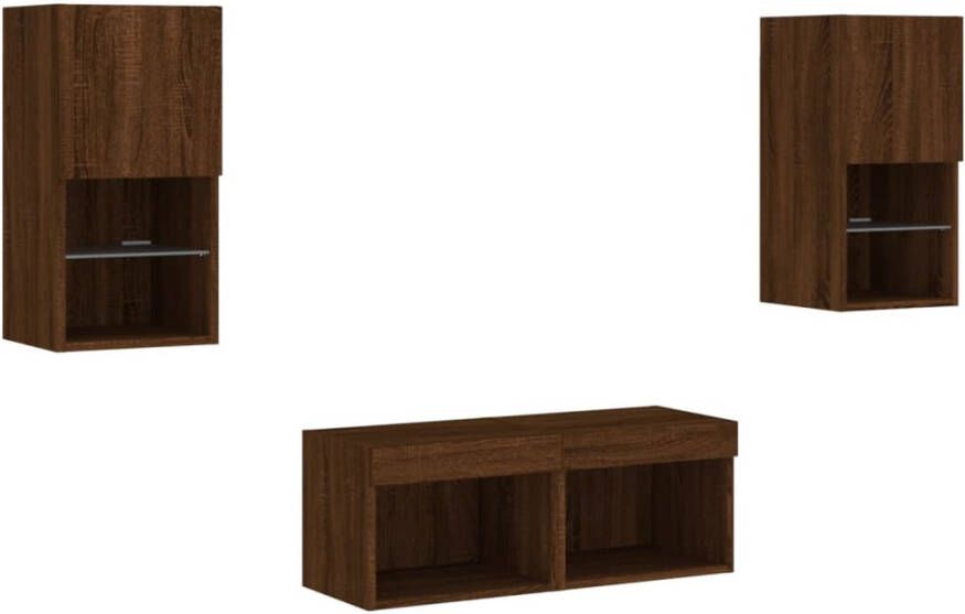 VidaXL -4-delige-tv-wandmeubelset-met-LED-verlichting-bruineikenkleurig - Foto 3
