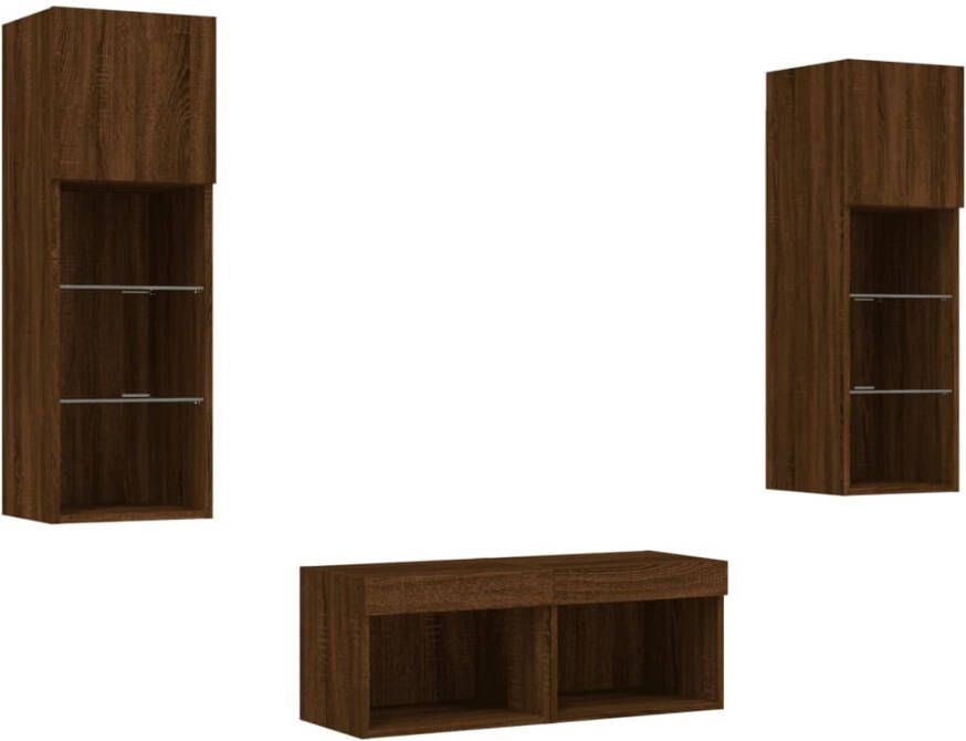 VidaXL -4-delige-tv-wandmeubelset-met-LED-verlichting-bruineikenkleurig - Foto 3