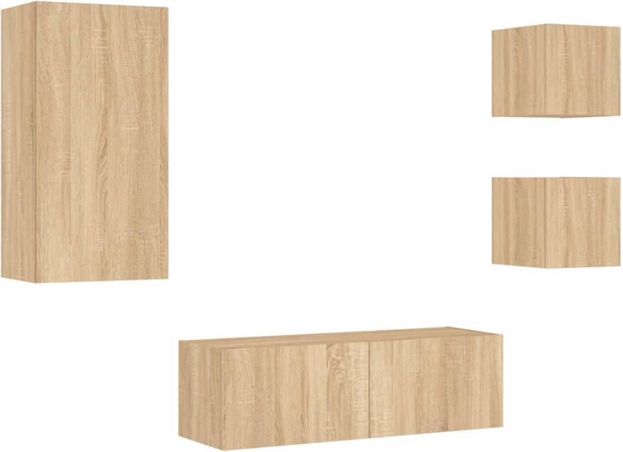 VidaXL -4-delige-Tv-wandmeubelset-met-LED-verlichting-sonoma-eikenkleur - Foto 3