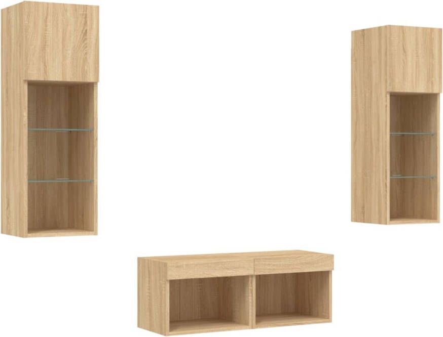 VidaXL -4-delige-Tv-wandmeubelset-met-LED-verlichting-sonoma-eikenkleur - Foto 3