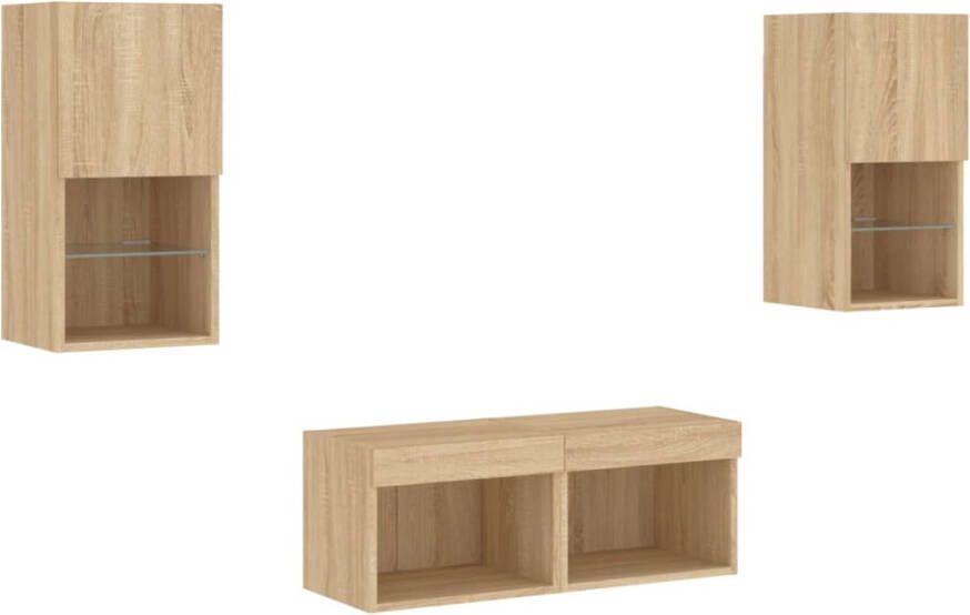 VidaXL -4-delige-Tv-wandmeubelset-met-LED-verlichting-sonoma-eikenkleur - Foto 3